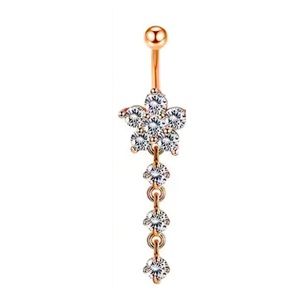 14K Rose Gold Plated Diamond Belly Button